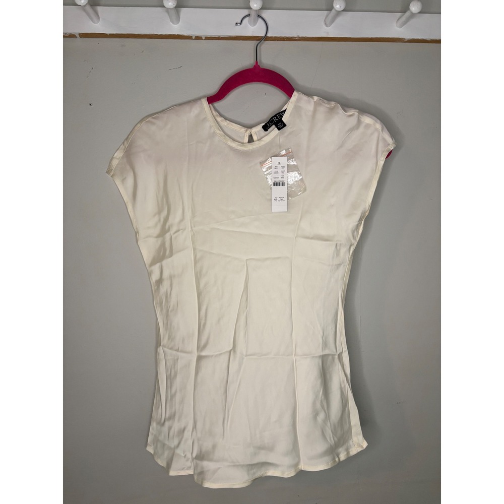 J.Crew Ivory Satin Viscose Cap Sleeve Shell Top NWT Womens XXS